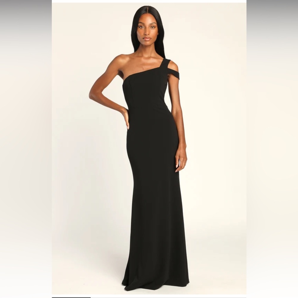 Lulu Make an Entrance Black One-Shoulder Mermaid Maxi Dress